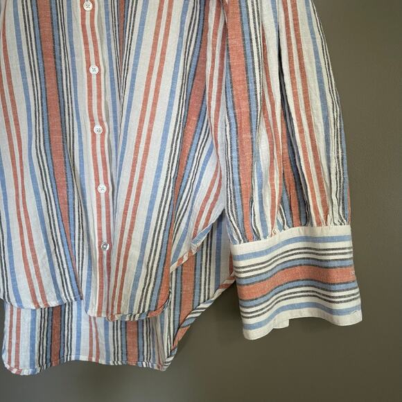 Veronica Beard Grove Striped Shirt Large Button Front Lightweight Gauzy Cotton - Picture 8 of 16